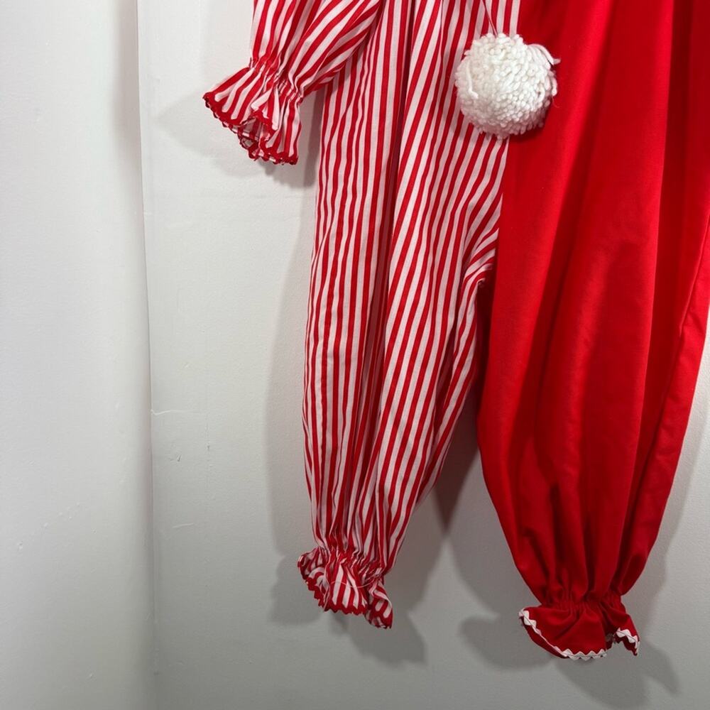 Vintage 80s 90s Clown Red White Stripe Pom Pom Halloween Costume Kids Medium - Picture 3 of 11